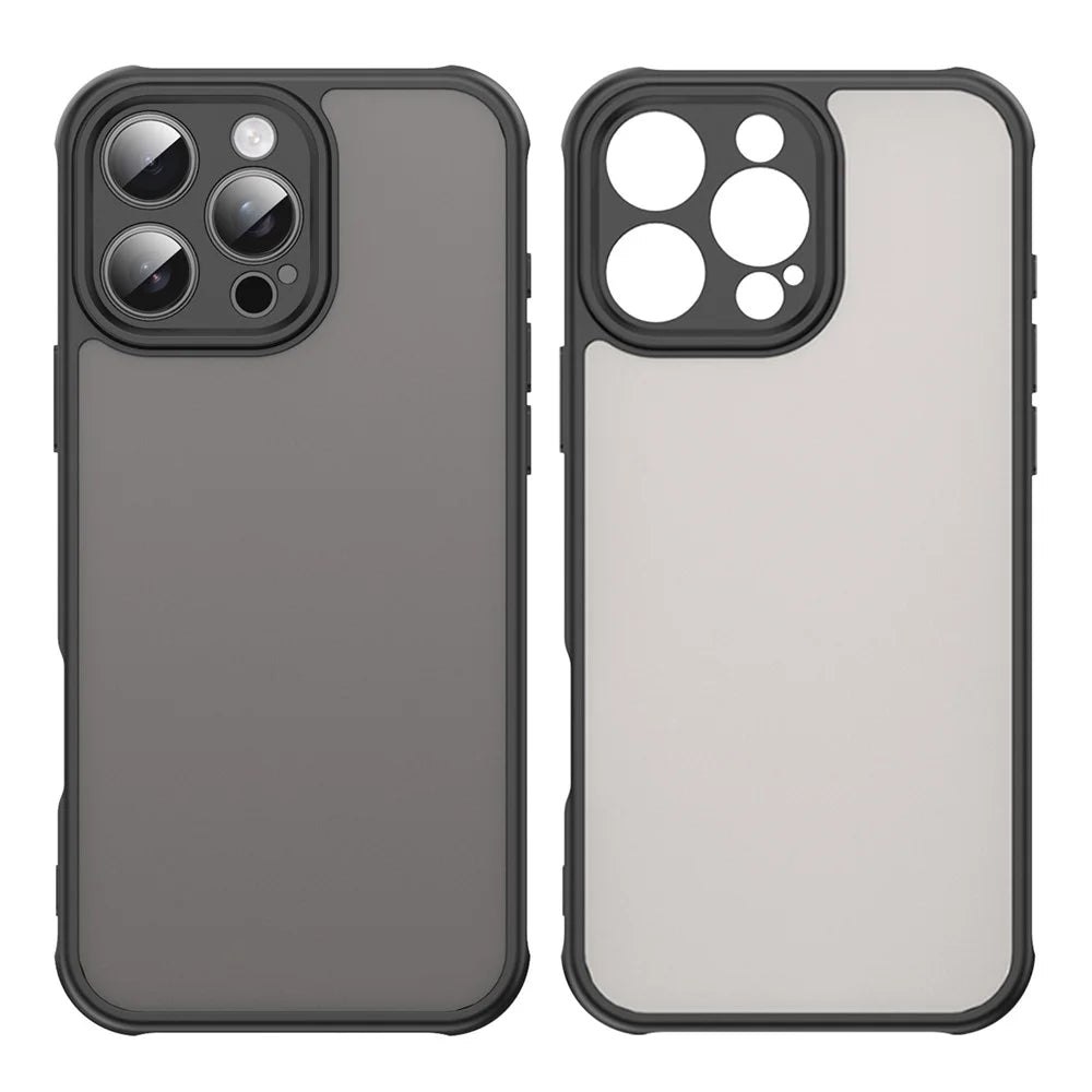 For iPhone 16 Pro Max Case Drop Proof Airbags Frosted Translucent PC + TPU Phone Back Cover - Black - 2