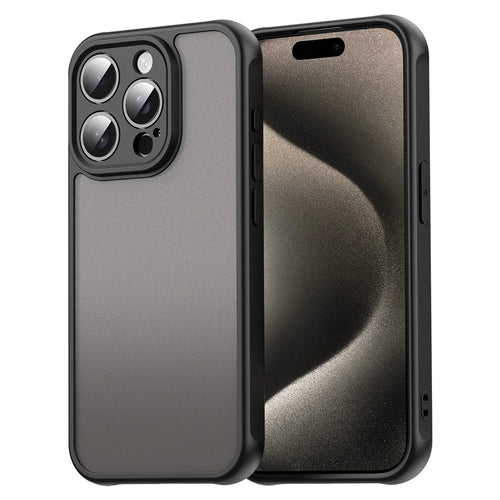 For iPhone 15 Pro Max Case Drop Proof Airbags Frosted Translucent PC + TPU Phone Back Cover - Black - 1