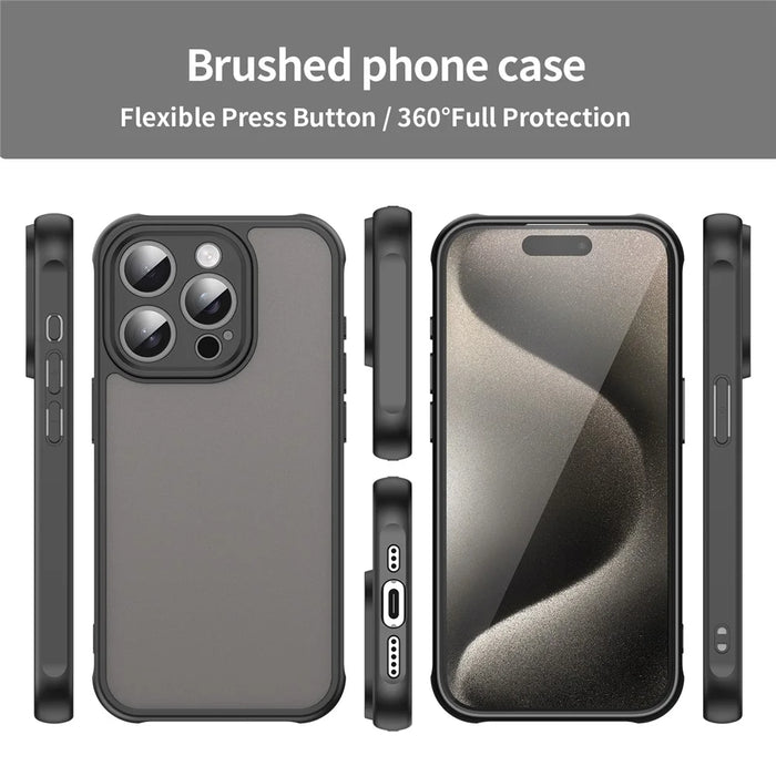 For iPhone 15 Pro Max Case Drop Proof Airbags Frosted Translucent PC + TPU Phone Back Cover - Black - 3
