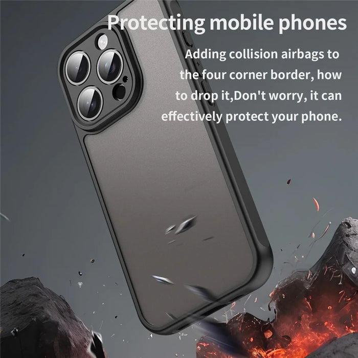 For iPhone 15 Pro Max Case Drop Proof Airbags Frosted Translucent PC + TPU Phone Back Cover - Black - 4