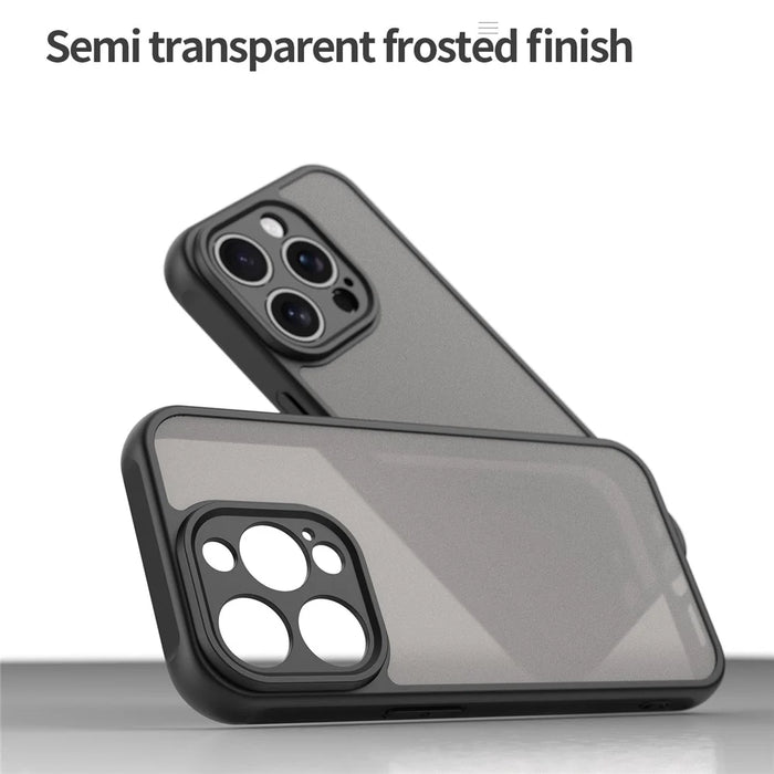 For iPhone 15 Pro Max Case Drop Proof Airbags Frosted Translucent PC + TPU Phone Back Cover - Black - 5