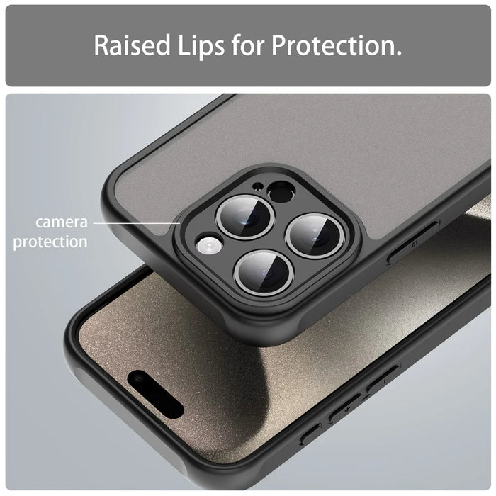 For iPhone 15 Pro Max Case Drop Proof Airbags Frosted Translucent PC + TPU Phone Back Cover - Black - 7
