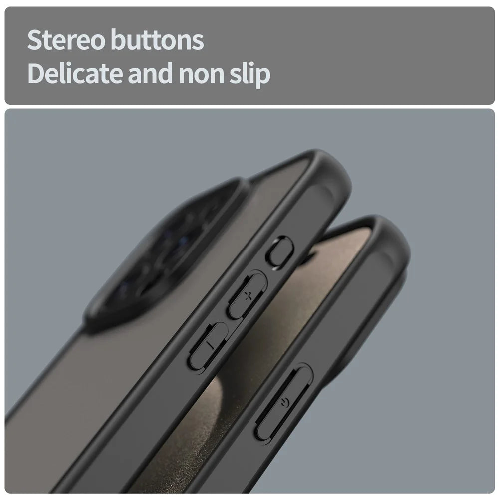 For iPhone 15 Pro Case Drop Proof Airbags Frosted Translucent PC + TPU Phone Back Cover - Black - 6