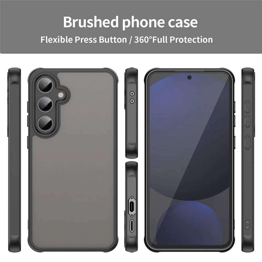 For Samsung Galaxy S24 FE Case Drop Proof Airbags Frosted Translucent PC + TPU Phone Back Cover - Black - 3
