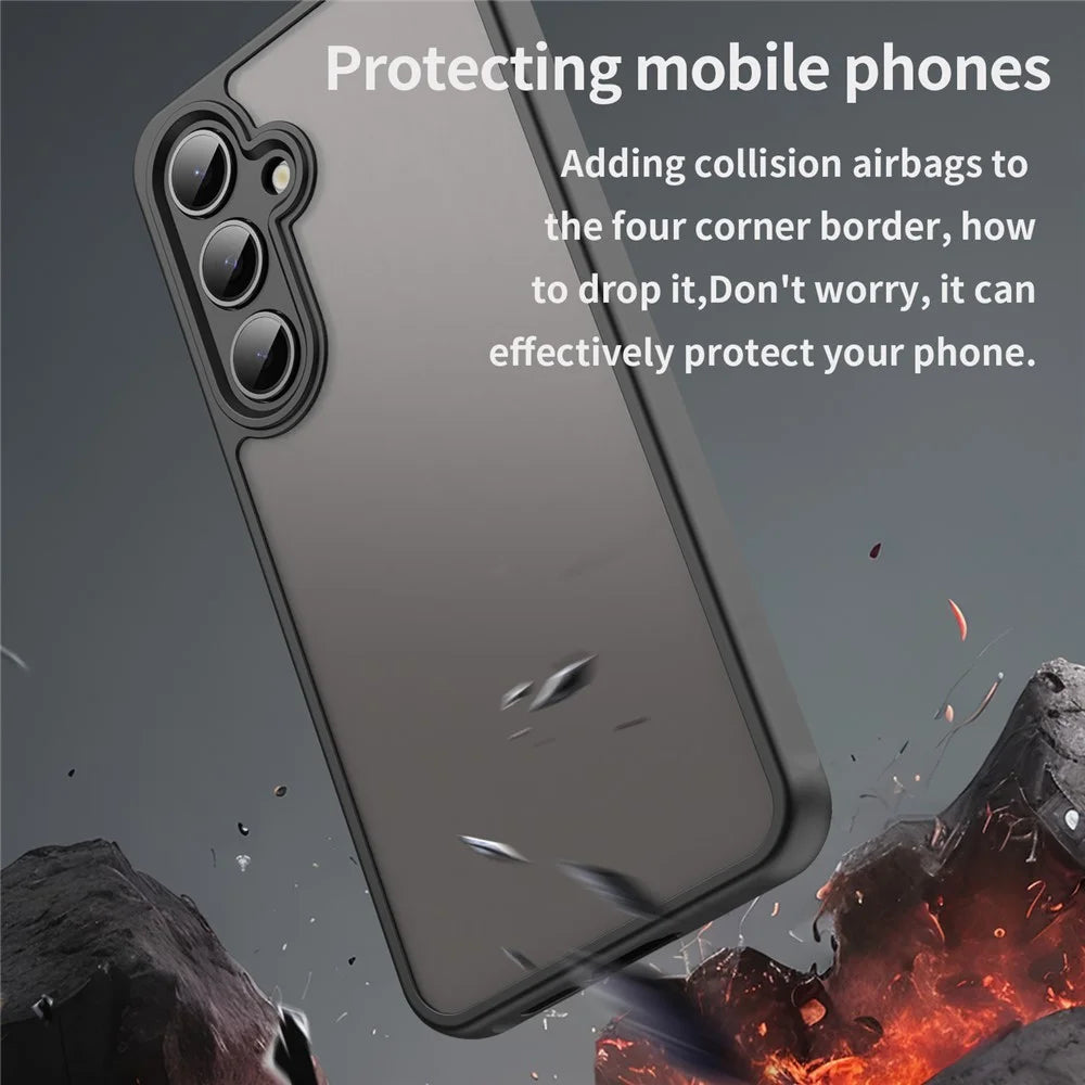 For Samsung Galaxy S24 FE Case Drop Proof Airbags Frosted Translucent PC + TPU Phone Back Cover - Black - 4