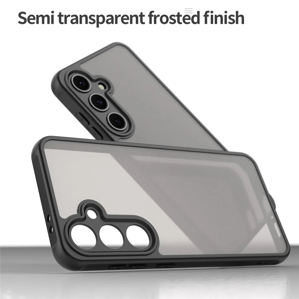 For Samsung Galaxy S24 FE Case Drop Proof Airbags Frosted Translucent PC + TPU Phone Back Cover - Black - 5