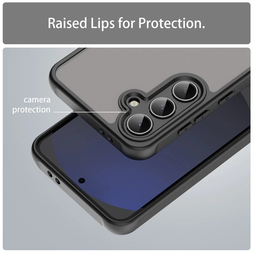 For Samsung Galaxy S24 FE Case Drop Proof Airbags Frosted Translucent PC + TPU Phone Back Cover - Black - 7