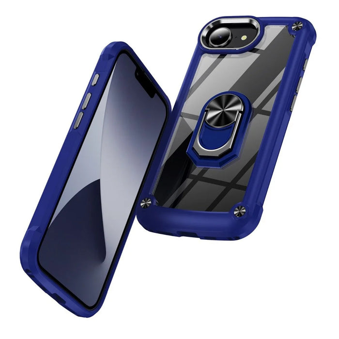 For iPhone 17e / 16e Case Alloy Lens Frame PC + TPU Kickstand Phone Back Cover - Blue  /  Black - 2