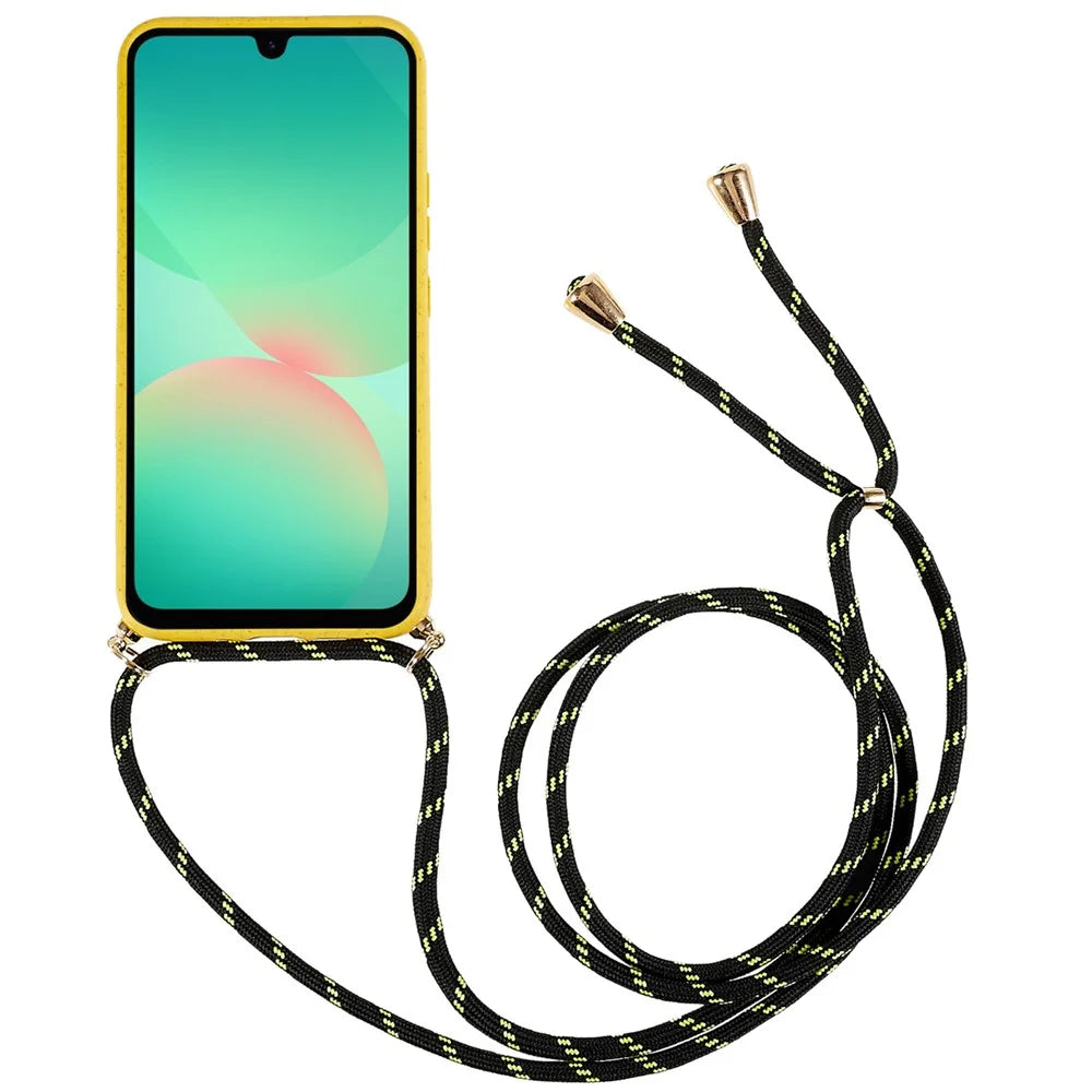 For Samsung Galaxy A26 5G Case Biodegradable Wheat Straw+TPU Phone Cover with Long Lanyard - Yellow - 2