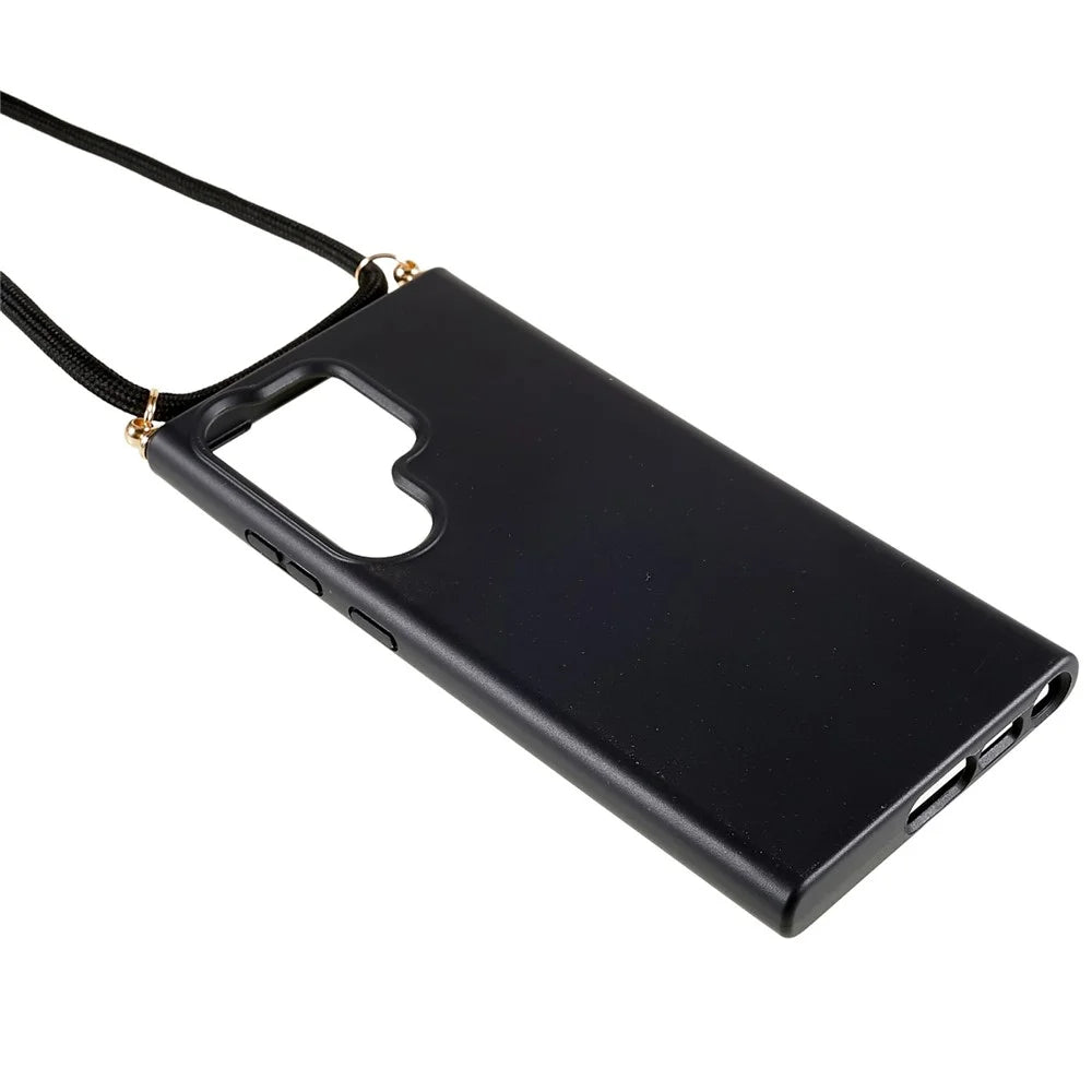 For Samsung Galaxy S25 Ultra Case Biodegradable Wheat Straw+TPU Phone Cover with Long Lanyard - Black - 4