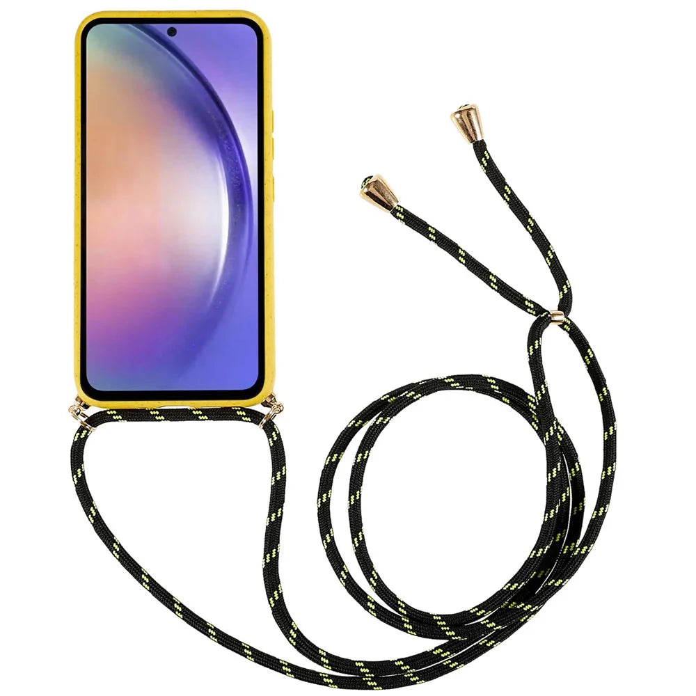For Samsung Galaxy A56 5G Case Biodegradable Wheat Straw+TPU Phone Cover with Long Lanyard - Yellow - 2