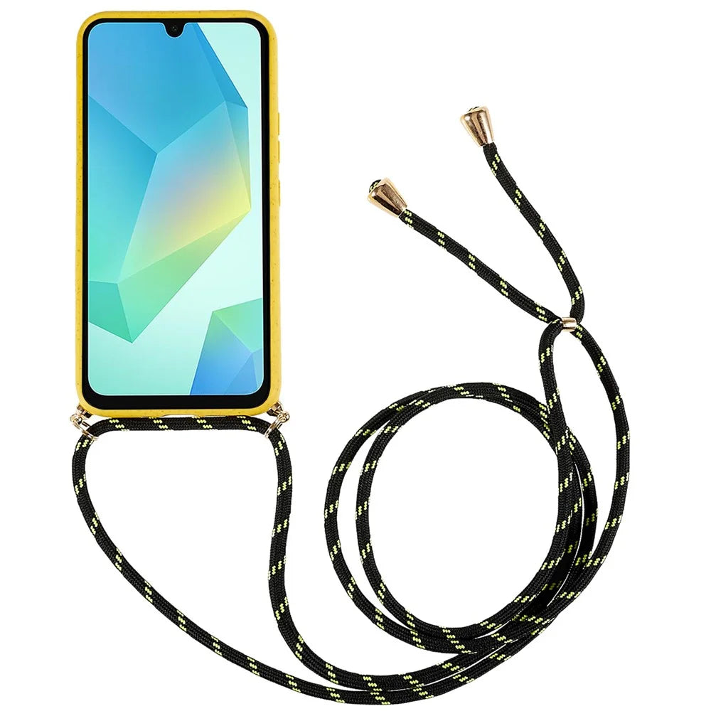 For Samsung Galaxy A16 5G / A16 4G Case Biodegradable Wheat Straw+TPU Phone Cover with Long Lanyard - Yellow - 2