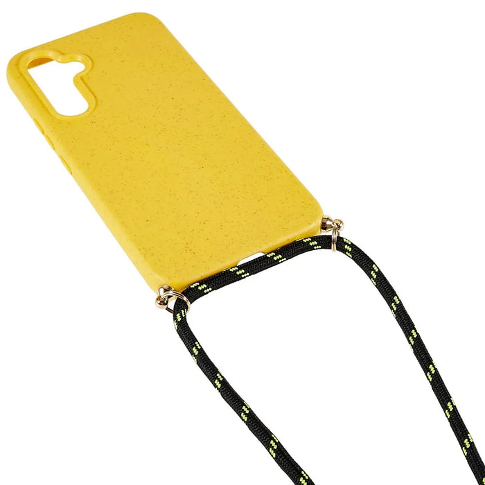 For Samsung Galaxy S25+ Case Biodegradable Wheat Straw+TPU Phone Cover with Long Lanyard - Yellow - 3