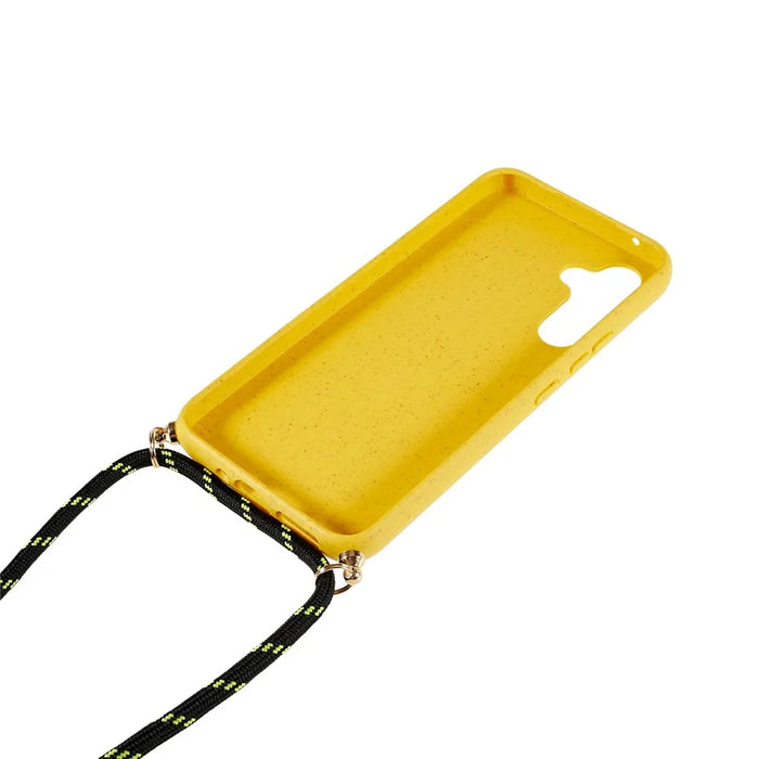 For Samsung Galaxy S25+ Case Biodegradable Wheat Straw+TPU Phone Cover with Long Lanyard - Yellow - 4