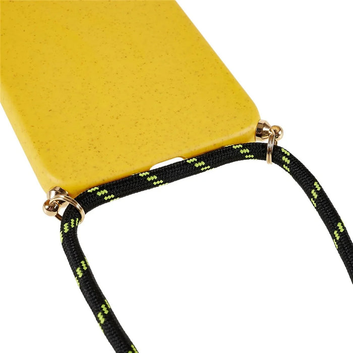 For Samsung Galaxy S25+ Case Biodegradable Wheat Straw+TPU Phone Cover with Long Lanyard - Yellow - 6