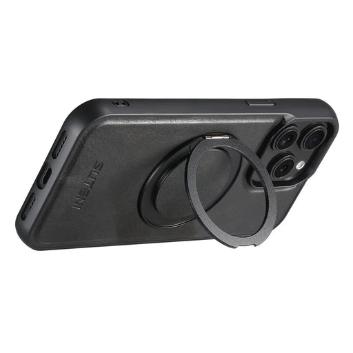 SUTENI G3 For iPhone 15 Pro Case Compatible with MagSafe Waxy Texture Rotating Kickstand Leather Phone Back Cover - Black - 2