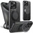 SUTENI G3 For iPhone 14 Pro Max Case Compatible with MagSafe Waxy Texture Rotating Kickstand Leather Phone Back Cover - Black - 1