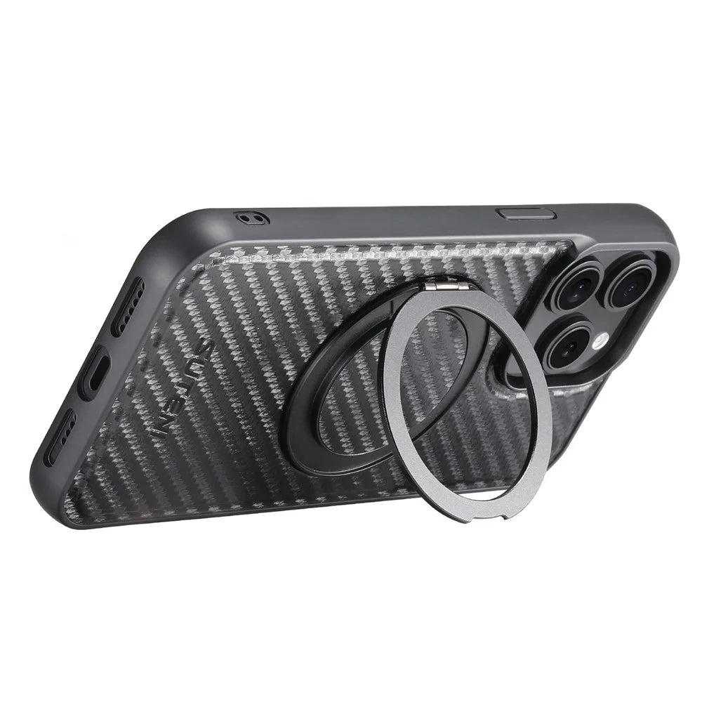 SUTENI G3 For iPhone 13 Pro Magnetic Case Rotating Kickstand Carbon Fiber Texture Leather Phone Back Cover - 2