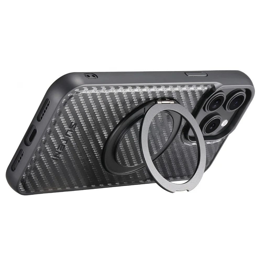 SUTENI G3 For iPhone 13 Pro Max Magnetic Case Rotating Kickstand Carbon Fiber Texture Leather Phone Back Cover - 2