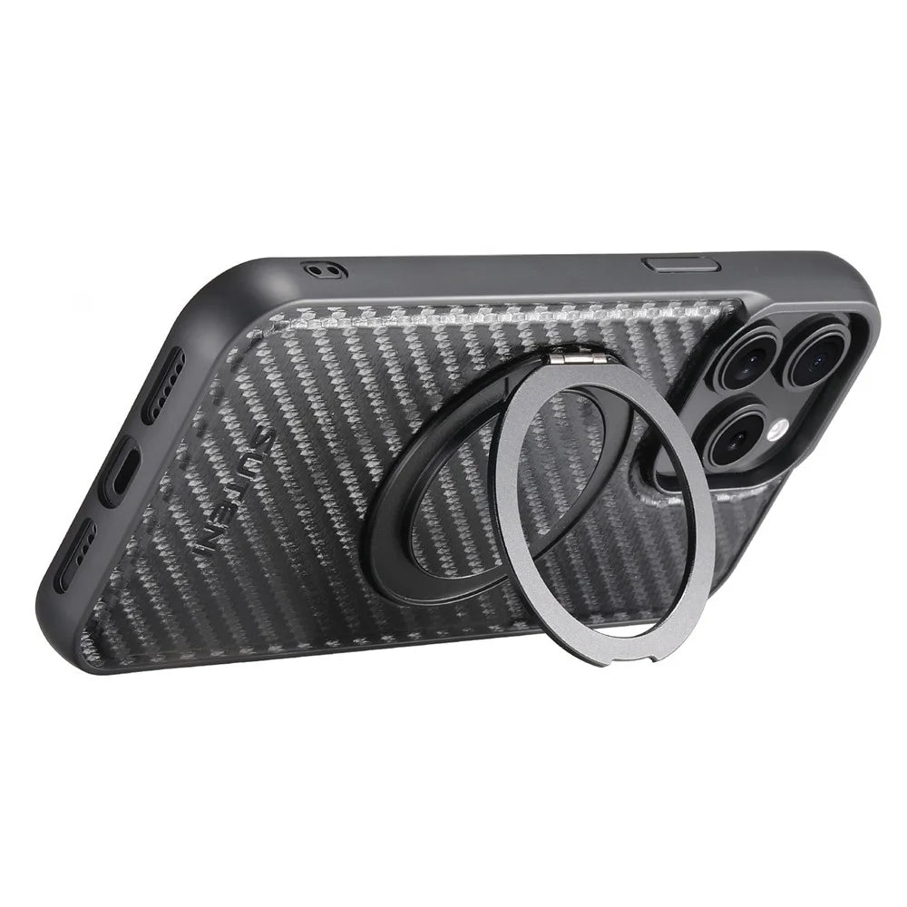 SUTENI G3 For iPhone 14 Pro Magnetic Case Rotating Kickstand Carbon Fiber Texture Leather Phone Back Cover - 2