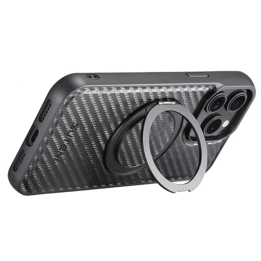 SUTENI G3 For iPhone 14 Pro Max Magnetic Case Rotating Kickstand Carbon Fiber Texture Leather Phone Back Cover - 2