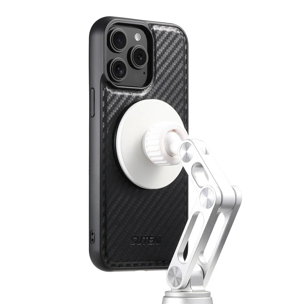 SUTENI G3 For iPhone 14 Pro Max Magnetic Case Rotating Kickstand Carbon Fiber Texture Leather Phone Back Cover - 5