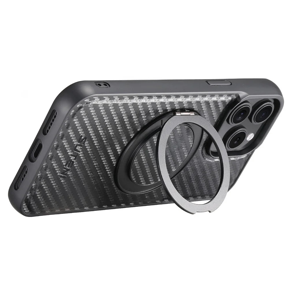 SUTENI G3 For iPhone 15 Pro Max Magnetic Case Rotating Kickstand Carbon Fiber Texture Leather Phone Back Cover - 2