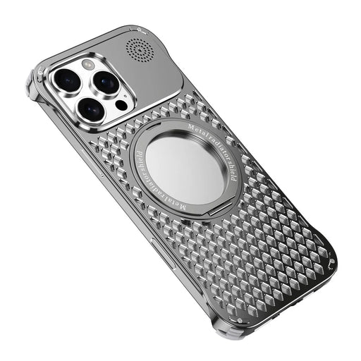 R-JUST RJ64 For iPhone 16 Pro Max Magnetic Case Aluminum Alloy Perfume Cooling Phone Cover with Rotating Kickstand - Titanium - 1