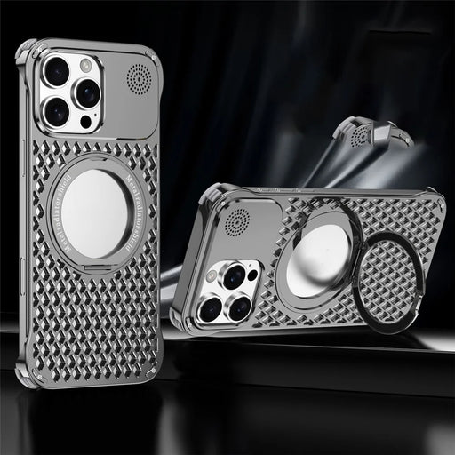 R-JUST RJ64 For iPhone 16 Pro Max Magnetic Case Aluminum Alloy Perfume Cooling Phone Cover with Rotating Kickstand - Titanium - 2