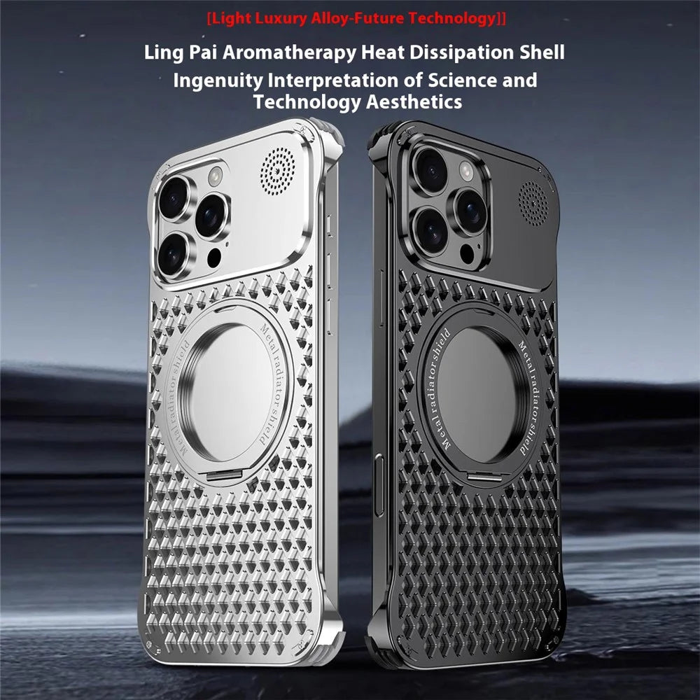 R-JUST RJ64 For iPhone 16 Pro Max Magnetic Case Aluminum Alloy Perfume Cooling Phone Cover with Rotating Kickstand - Titanium - 3
