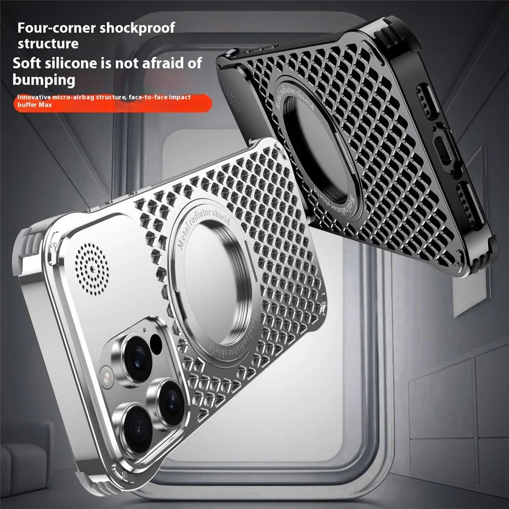 R-JUST RJ64 For iPhone 16 Pro Max Magnetic Case Aluminum Alloy Perfume Cooling Phone Cover with Rotating Kickstand - Titanium - 4