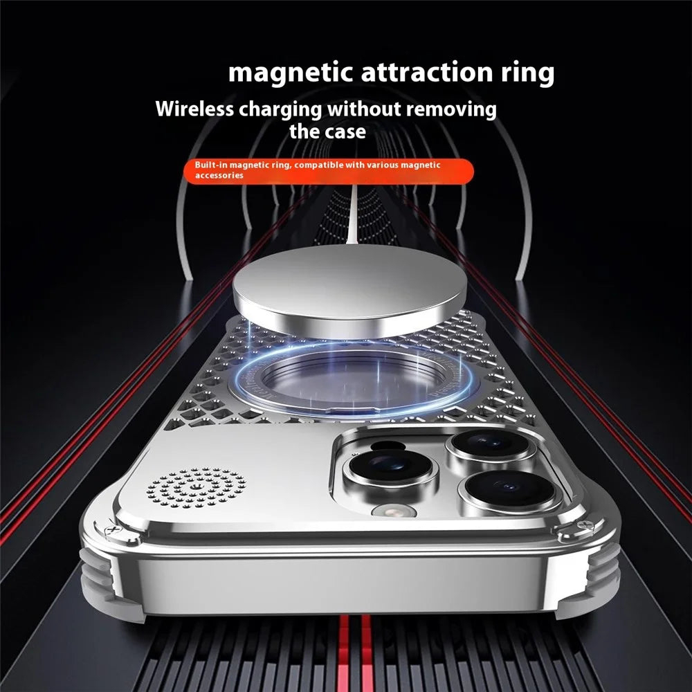 R-JUST RJ64 For iPhone 16 Pro Max Magnetic Case Aluminum Alloy Perfume Cooling Phone Cover with Rotating Kickstand - Titanium - 5