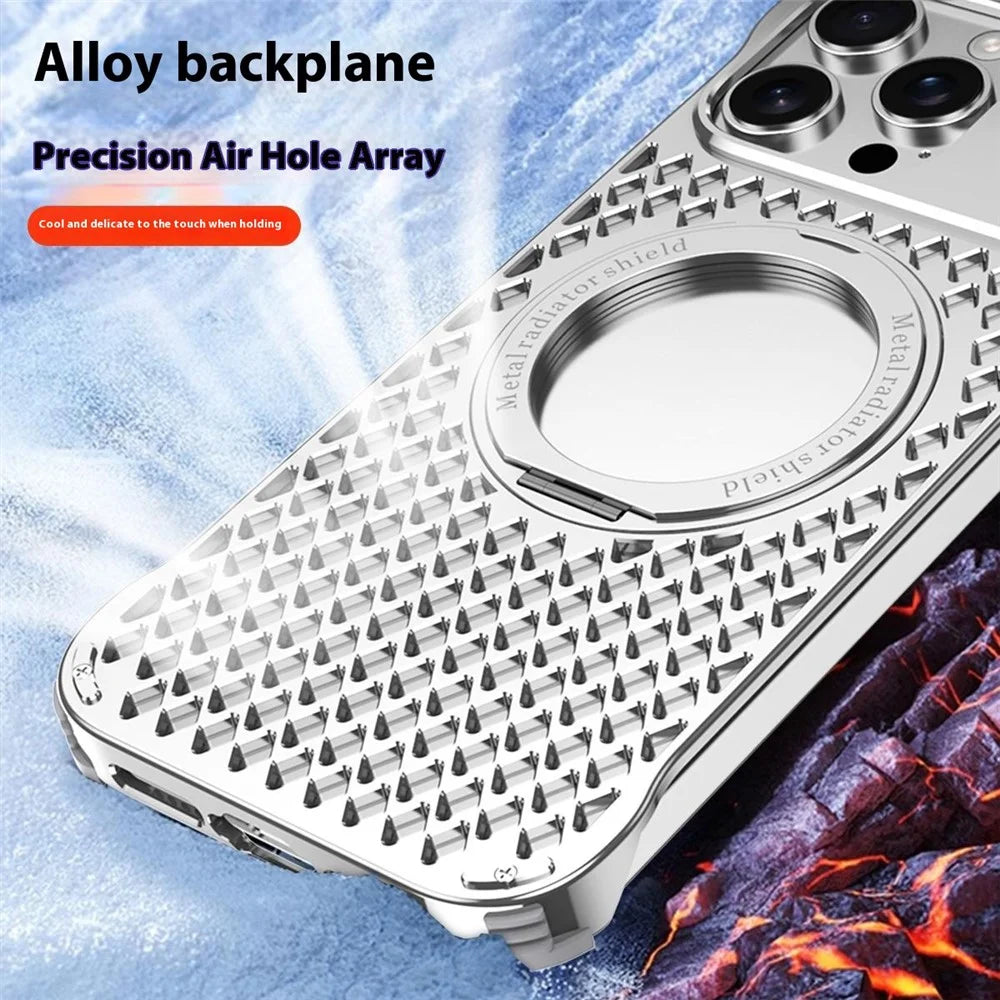 R-JUST RJ64 For iPhone 16 Pro Max Magnetic Case Aluminum Alloy Perfume Cooling Phone Cover with Rotating Kickstand - Titanium - 7
