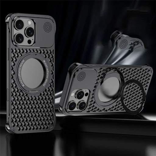 R-JUST RJ64 For iPhone 16 Pro Magnetic Case Aluminum Alloy Perfume Cooling Phone Cover with Rotating Kickstand - Black - 2