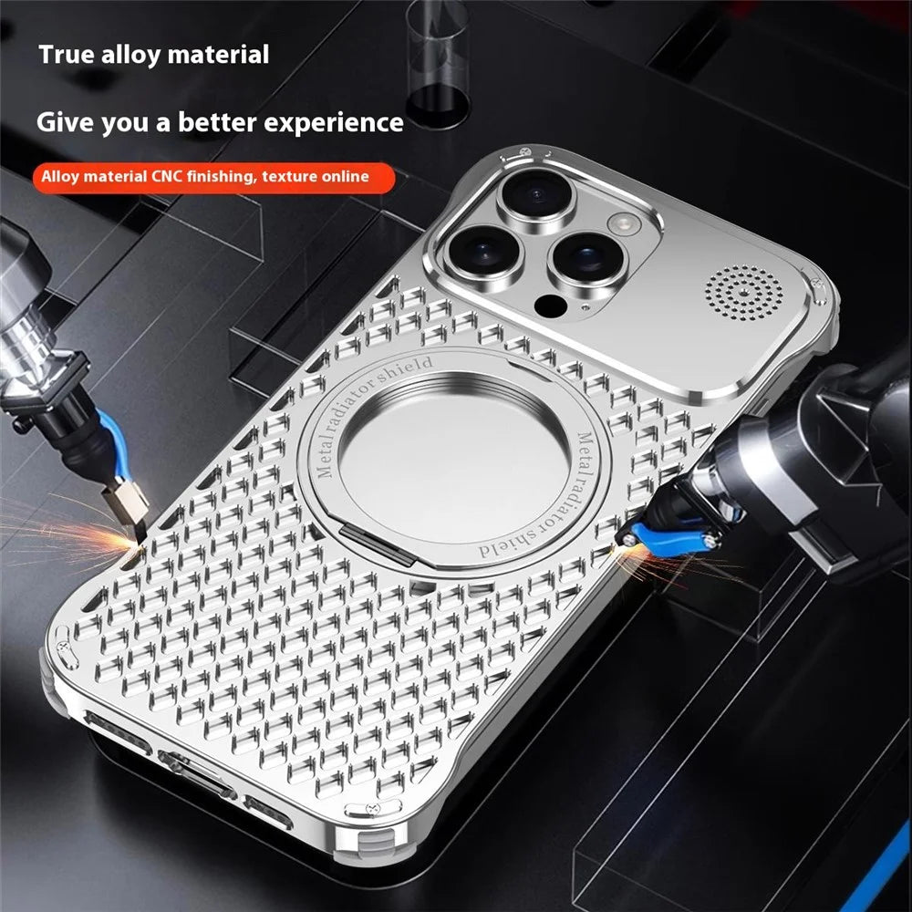 R-JUST RJ64 For iPhone 16 Pro Magnetic Case Aluminum Alloy Perfume Cooling Phone Cover with Rotating Kickstand - Black - 6