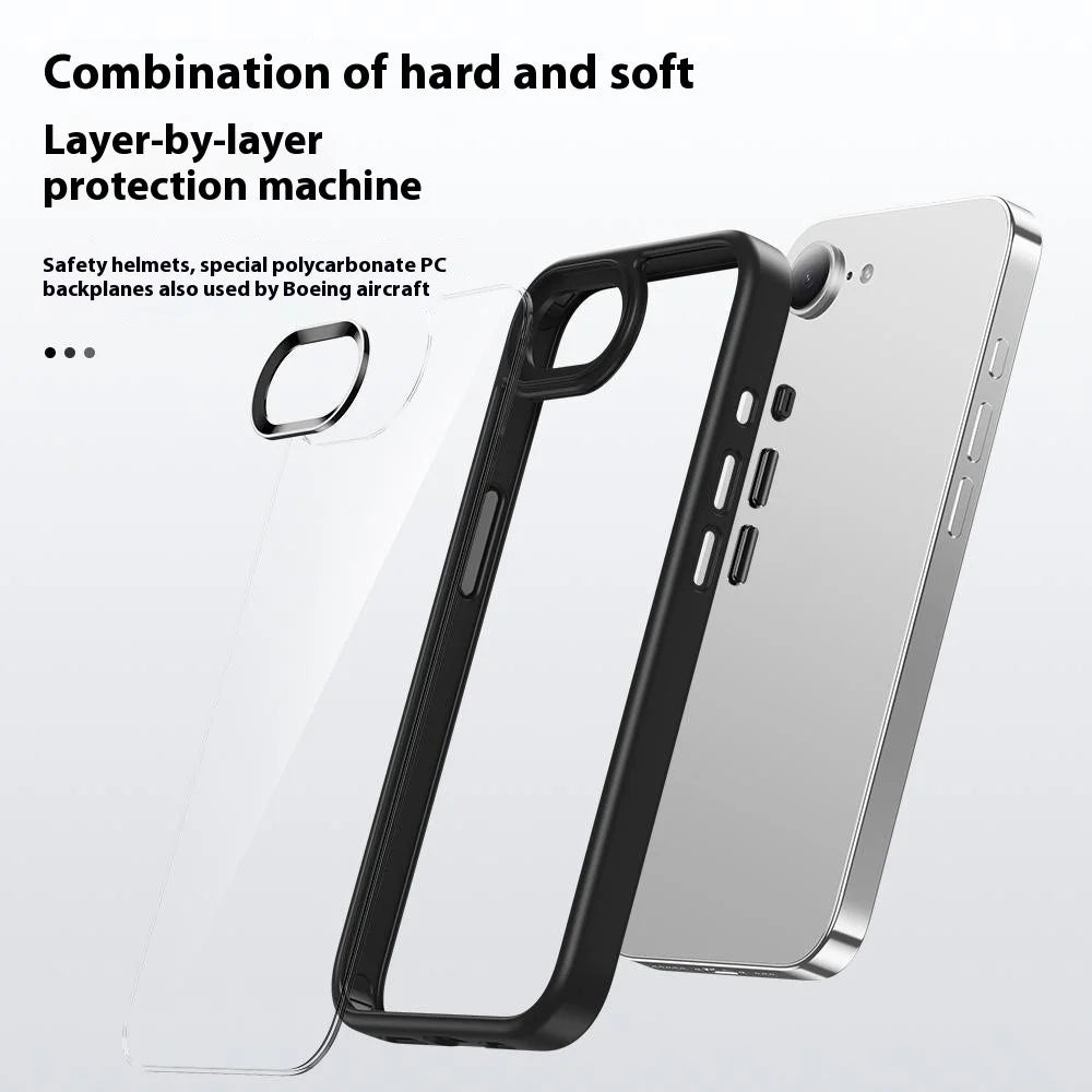 FULEXIN For iPhone 17e / 16e Case Anti Drop TPU + PC Crystal Clear Phone Cover - Black - 5