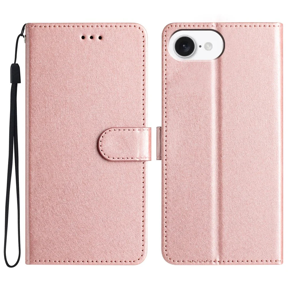 For iPhone 17e / 16e Wallet Case Leather Folio Phone Cover Magnetic Clasp - Rose Gold - 1