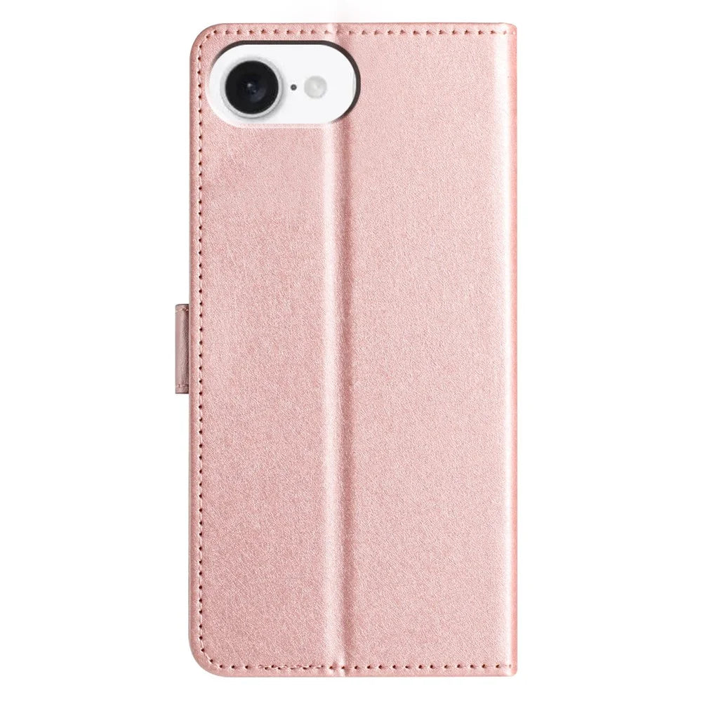 For iPhone 17e / 16e Wallet Case Leather Folio Phone Cover Magnetic Clasp - Rose Gold - 7