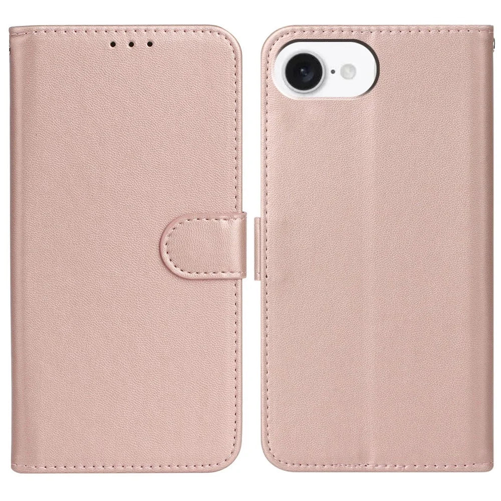 For iPhone 17e / 16e Case PU Leather Flip Phone Cover Wallet Card Slot Holder - Rose Gold - 1