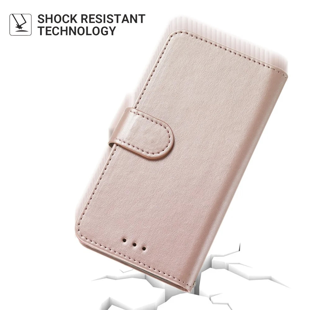 For iPhone 17e / 16e Case PU Leather Flip Phone Cover Wallet Card Slot Holder - Rose Gold - 5