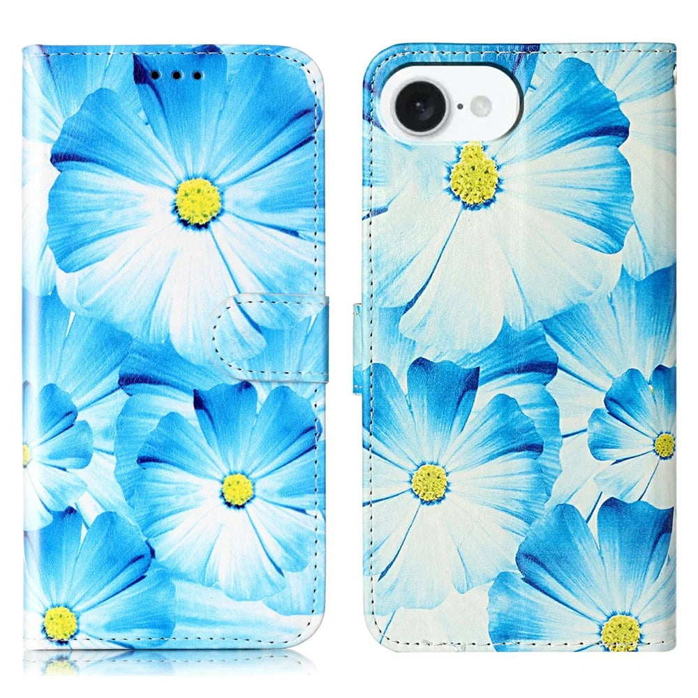 For iPhone 17e / 16e Marble Painted Wallet Stand Case Folio Leather Cover with Flip Design - Orchid - 1