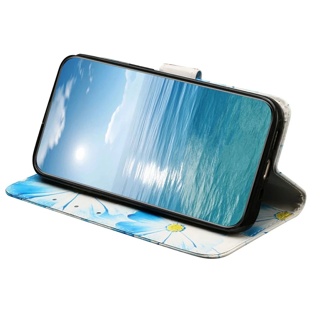 For iPhone 17e / 16e Marble Painted Wallet Stand Case Folio Leather Cover with Flip Design - Orchid - 3