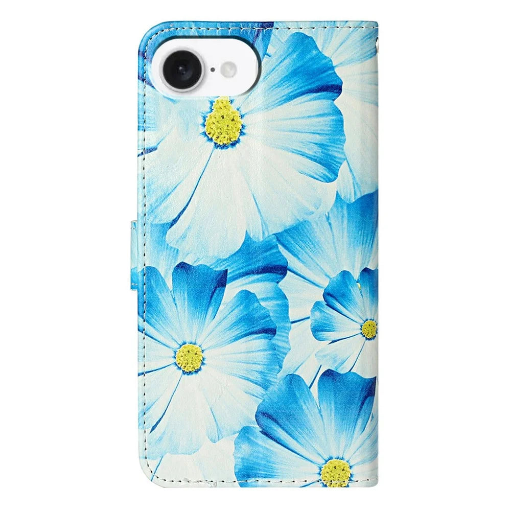 For iPhone 17e / 16e Marble Painted Wallet Stand Case Folio Leather Cover with Flip Design - Orchid - 6