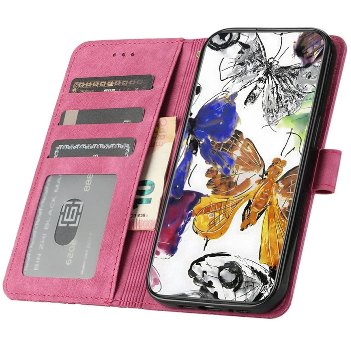 For iPhone 17e / 16e Case Butterfly Design Flip Wallet Leather Phone Cover Skin-Touch - Rose - 2