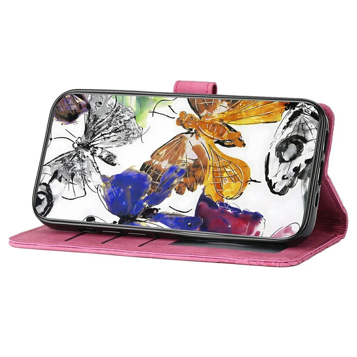 For iPhone 17e / 16e Case Butterfly Design Flip Wallet Leather Phone Cover Skin-Touch - Rose - 3