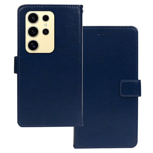 IDEWEI For Samsung Galaxy S25 Ultra Case Wallet Leather Phone Cover Crazy Horse Texture - Blue - 1