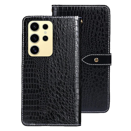 IDEWEI For Samsung Galaxy S25 Ultra Case Crocodile Texture PU Leather Flip Phone Cover - Black - 1