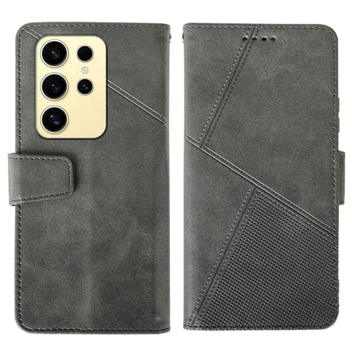 IDEWEI For Samsung Galaxy S25 Ultra Case Leather Wallet Phone Cover Stand Calf Texture - Grey - 1