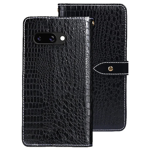 IDEWEI For Google Pixel 9a Case Crocodile Texture PU Leather Flip Phone Cover - Black - 1
