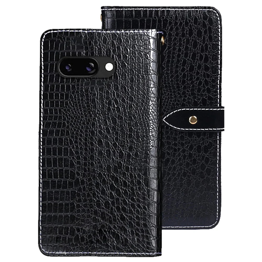 IDEWEI For Google Pixel 9a Case Crocodile Texture PU Leather Flip Phone Cover - Black - 1